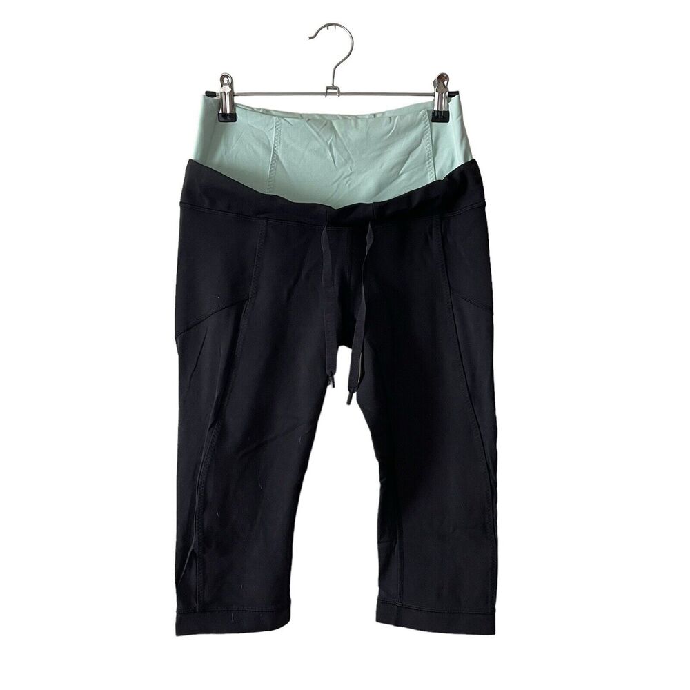Lululemon 4 Crop Leggings Black Aqua Dual Waistband Workout NO SIZE